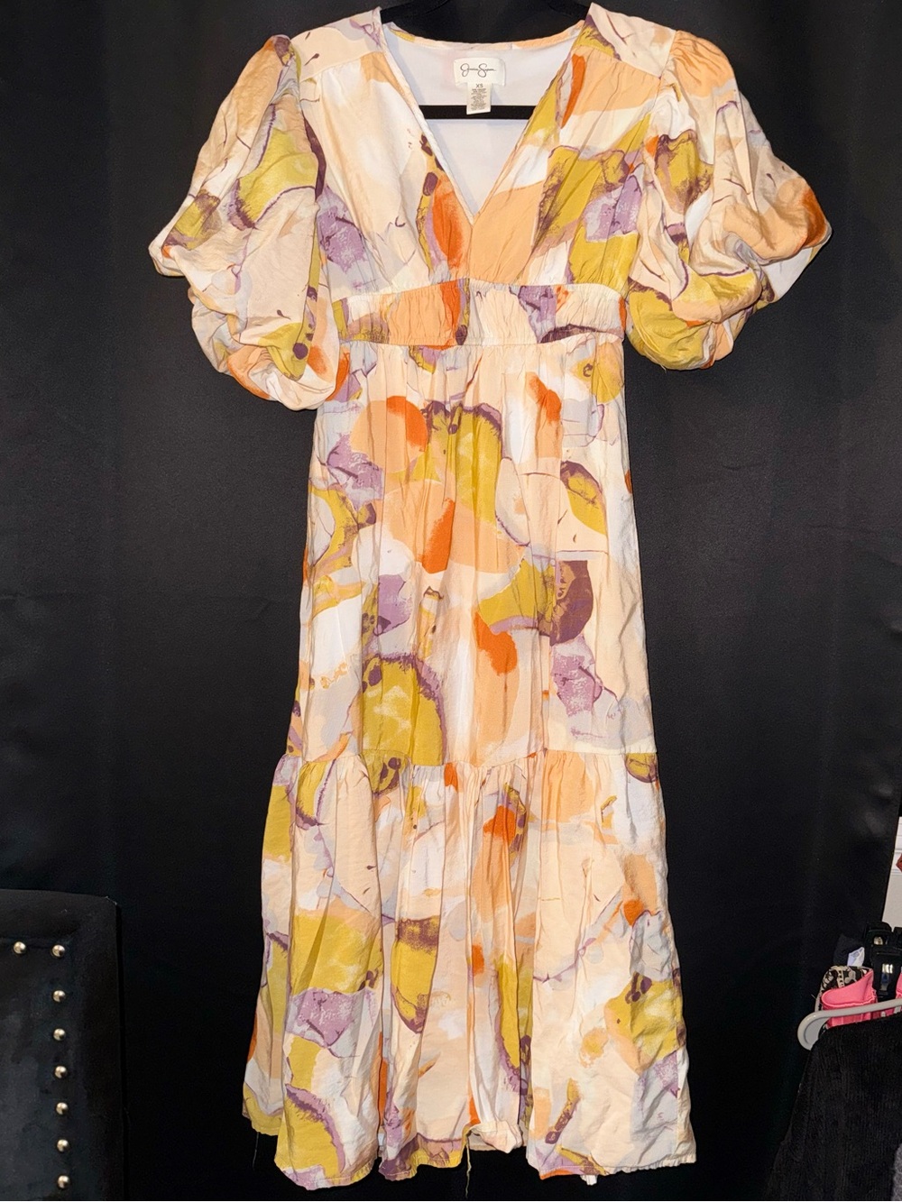 Jessica Simpson Puff-Sleeve Floral Midi Dress